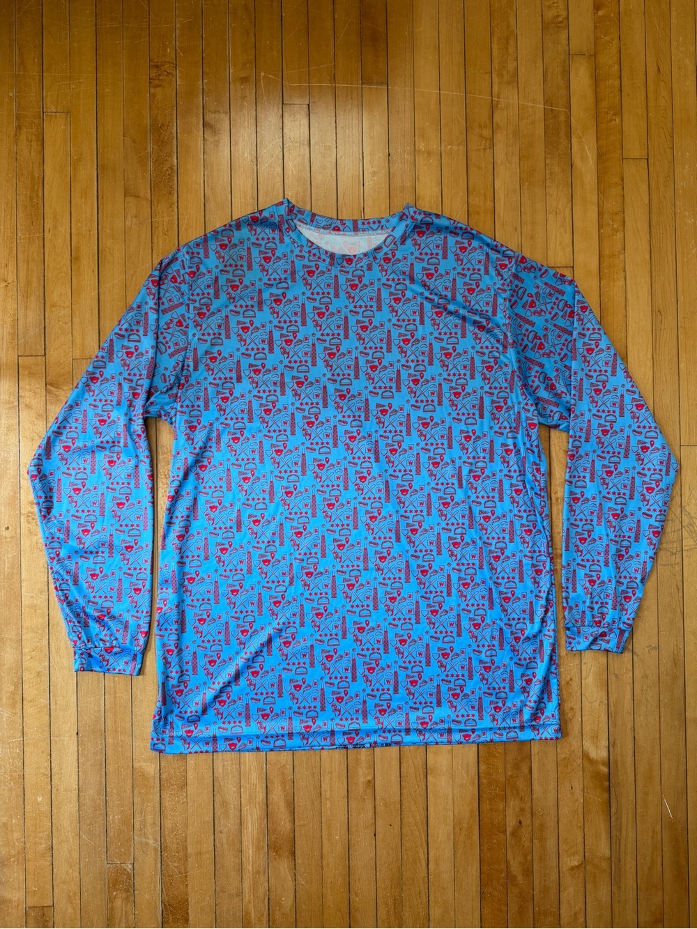 Chicago Cubs Performance Fishing AOP Shirt Blue Long Sleeve UV Athletic Sz. XL